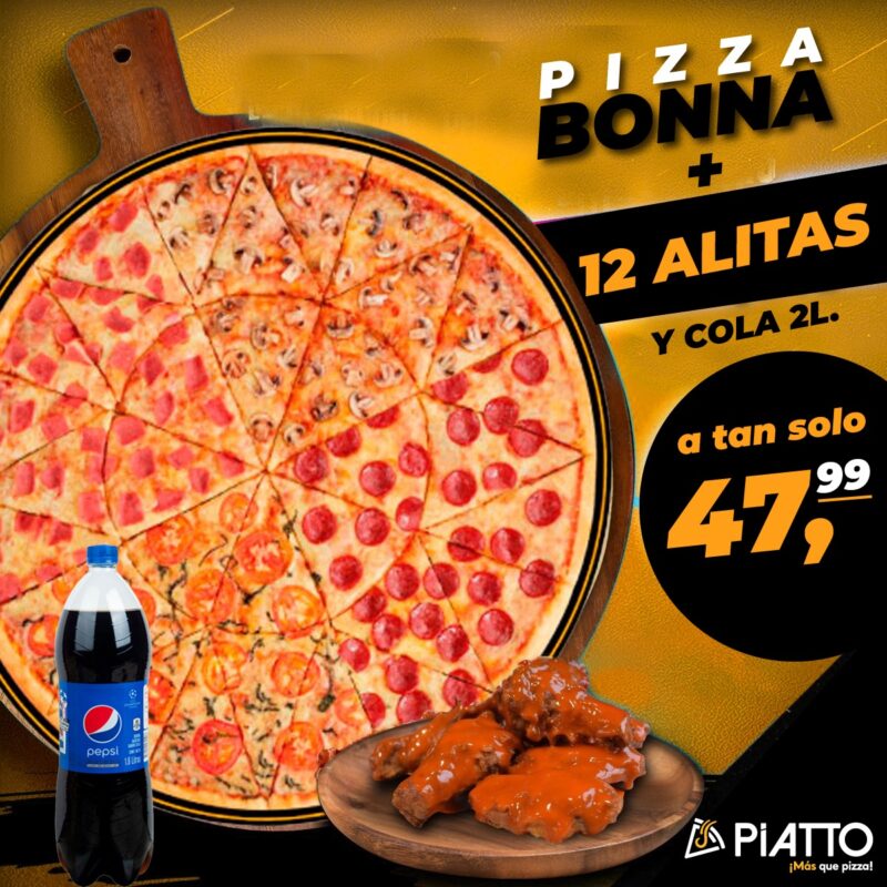Pizza Grande con Alitas y Bebida Promocion Piatto Pizza